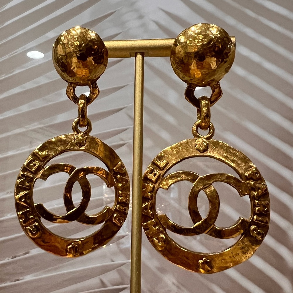 Chanel Vintage Gold Toned CC Dangling Earrings, 1993